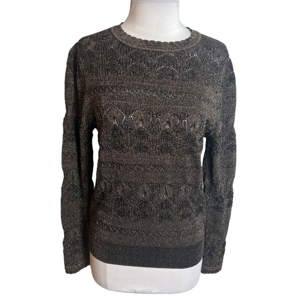 Anthropologie Current Air metallic bronze pointelle knot sweater Sz M